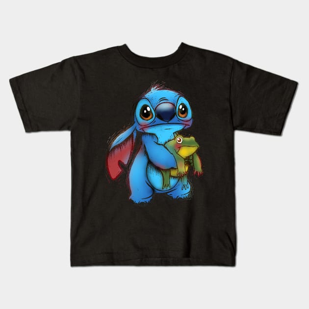 Scared little Stitch Kids T-Shirt by Little Bad Wren 